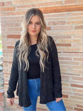 Charcoal Open-Front Women's Cardigan